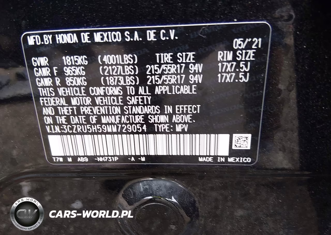 2021 Honda Hr-V 2Wd Ex VIN:3CZRU5H59MM729054 - 9