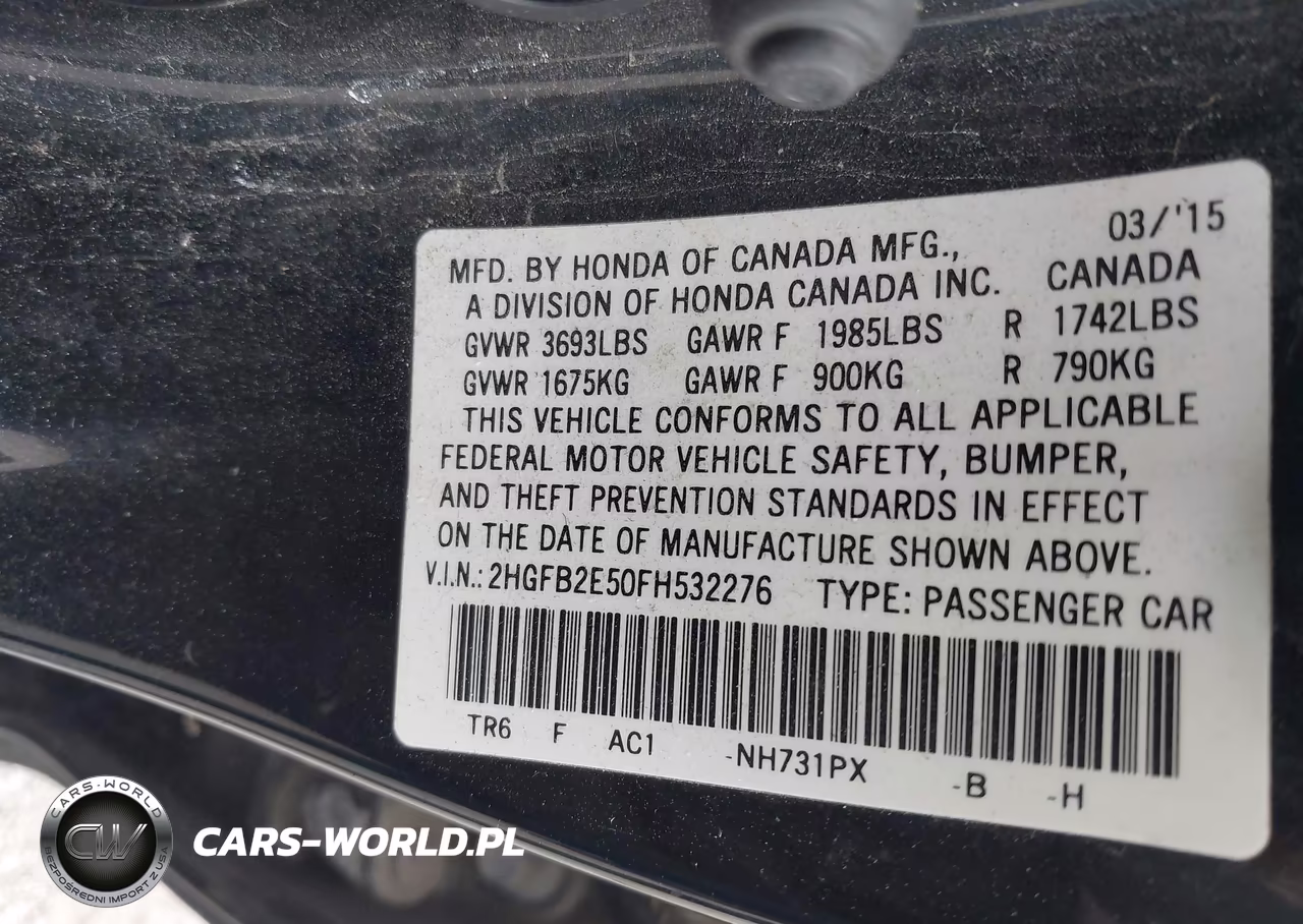 2015 Honda Civic Lx VIN:2HGFB2E50FH532276 - 9