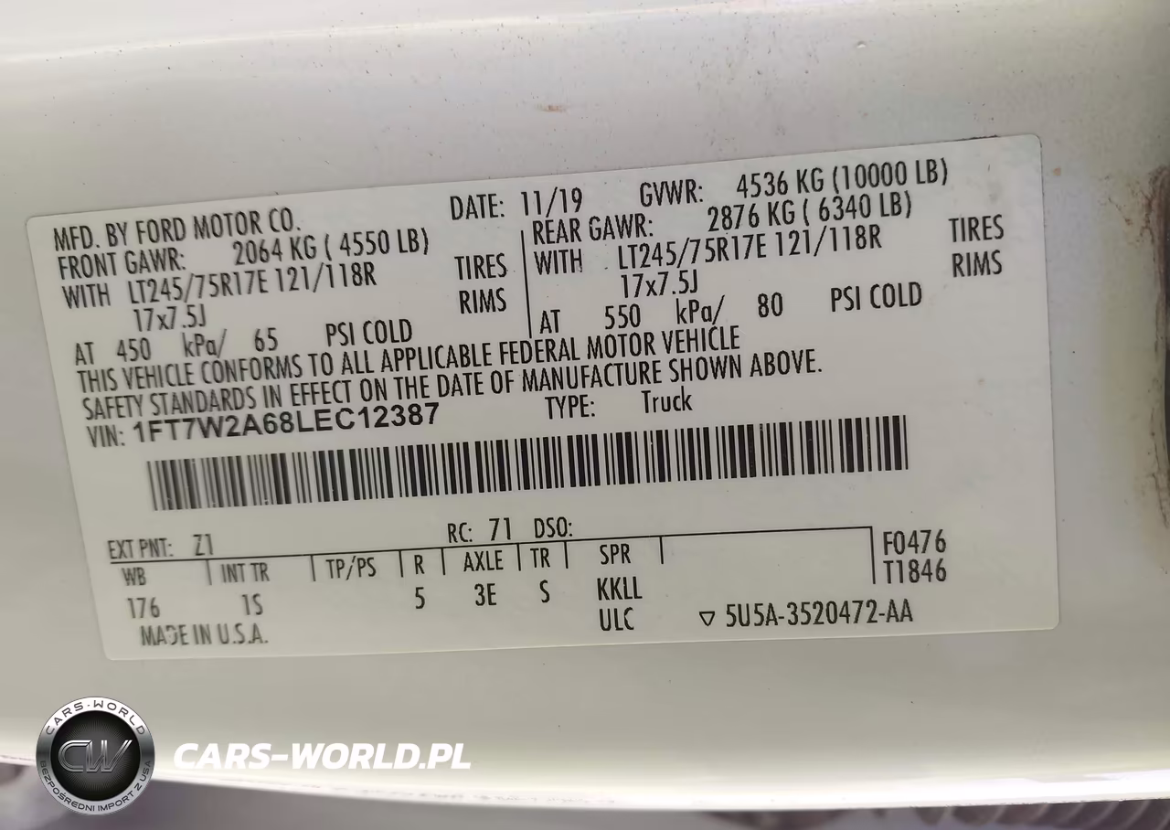 2020 Ford F-250 Xl VIN:1FT7W2A68LEC12387 - 9