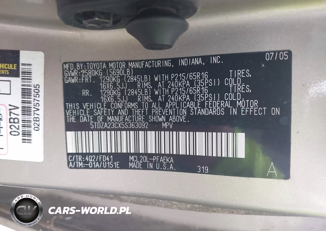 2005 Toyota Sienna Ce VIN:5TDZA23CX5S363092 - 9