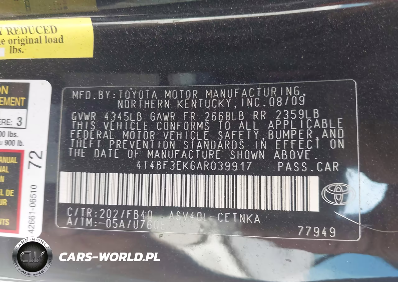 2010 Toyota Camry VIN:4T4BF3EK6AR039917 - 9