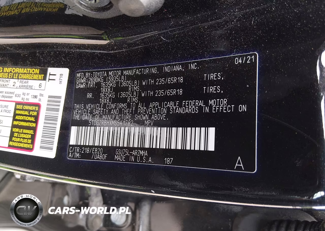 2021 Toyota Highlander Xle VIN:5TDGZRBHXMS541782 - 9
