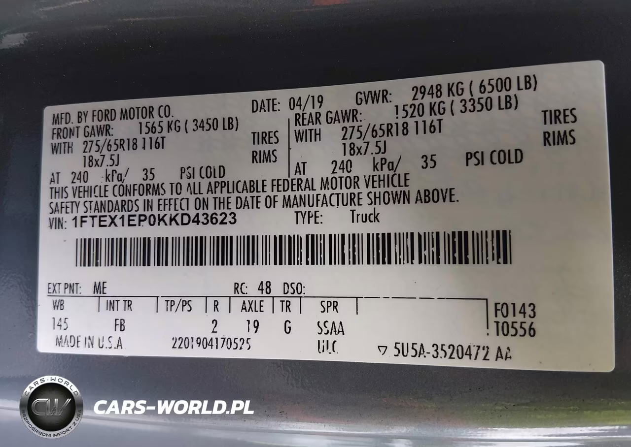 2019 Ford F-150 Xlt VIN:1FTEX1EP0KKD43623 - 9