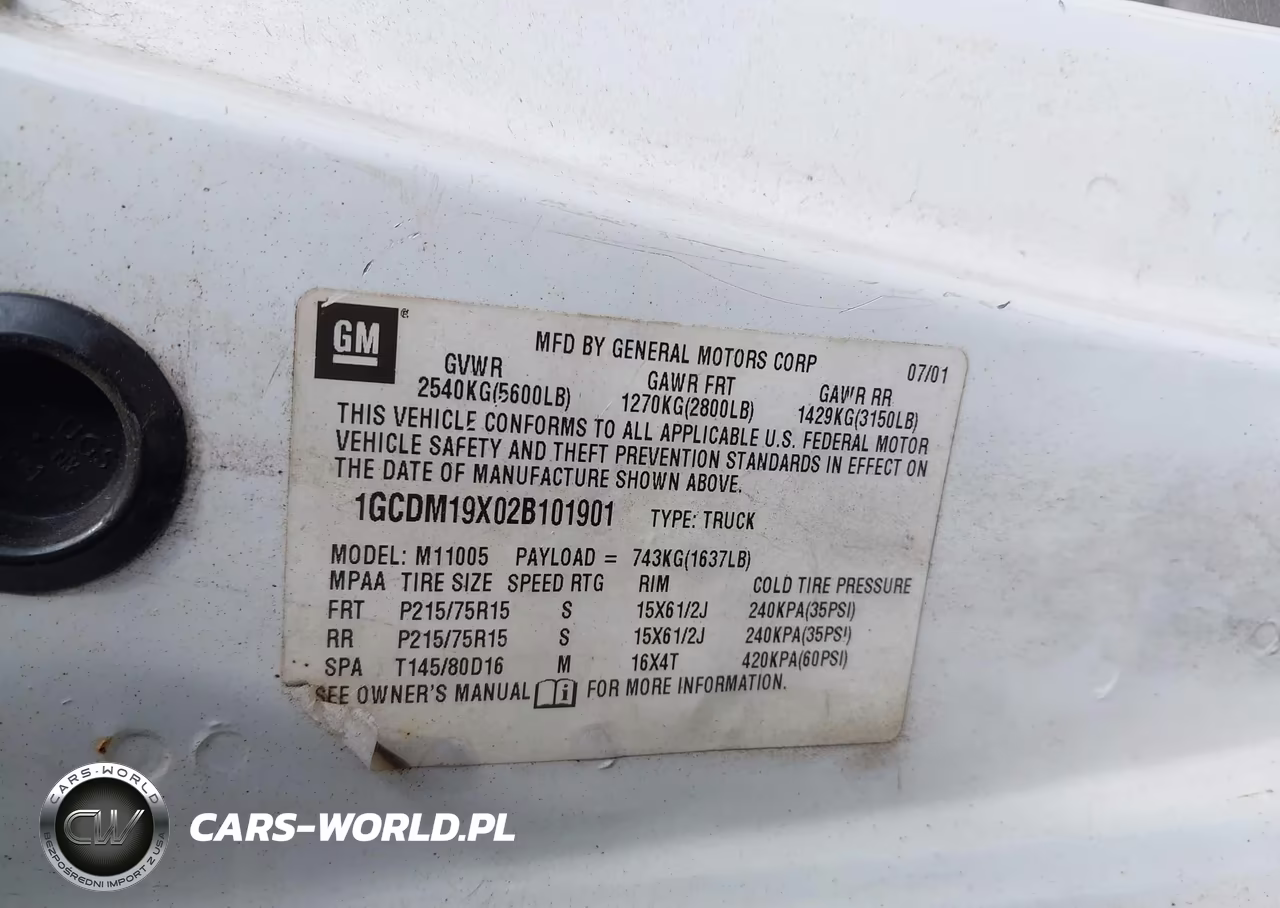 2002 Chevrolet Astro VIN:1GCDM19X02B101901 - 9