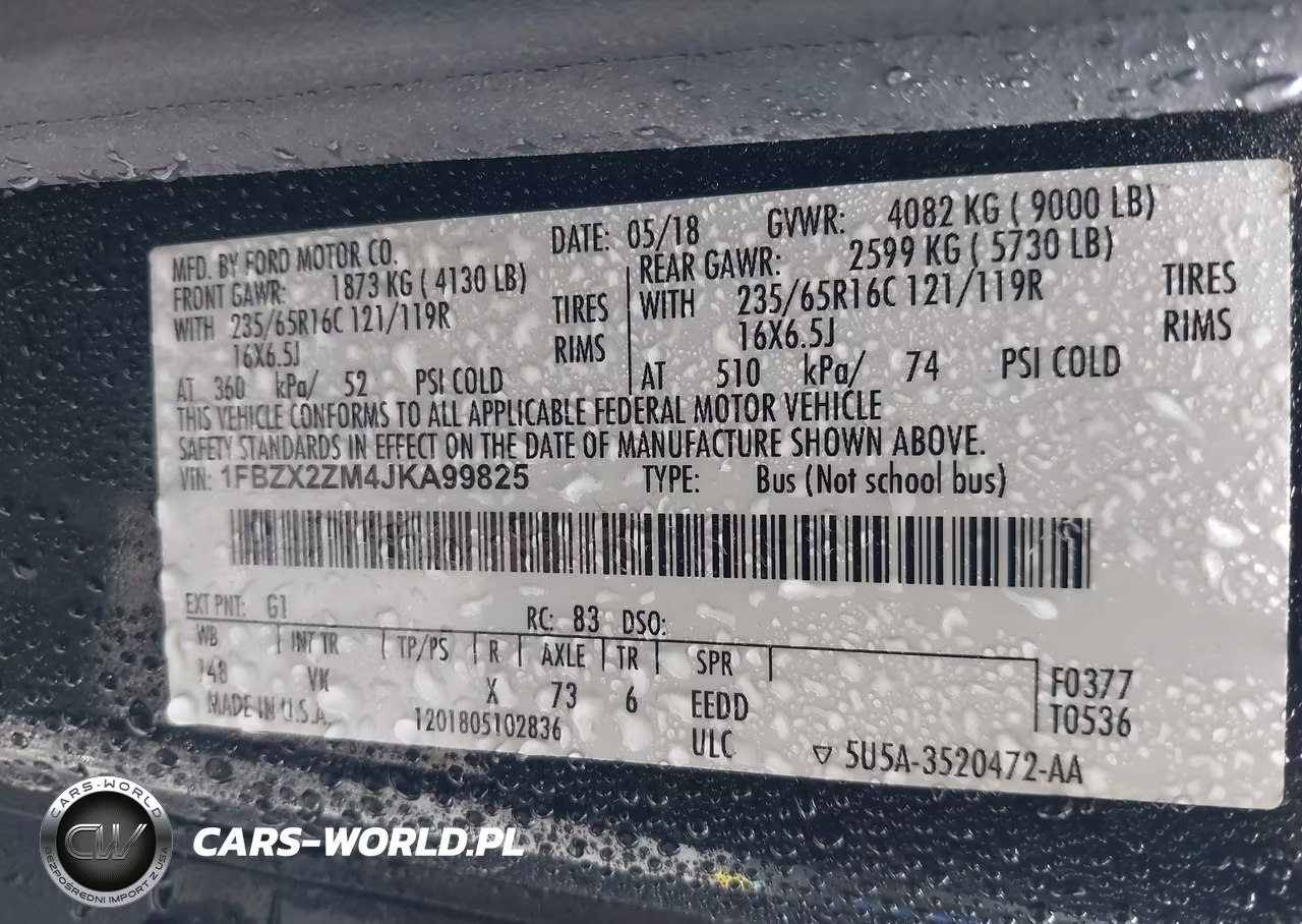 2018 Ford Transit-350 Xl-Xlt VIN:1FBZX2ZM4JKA99825 - 9