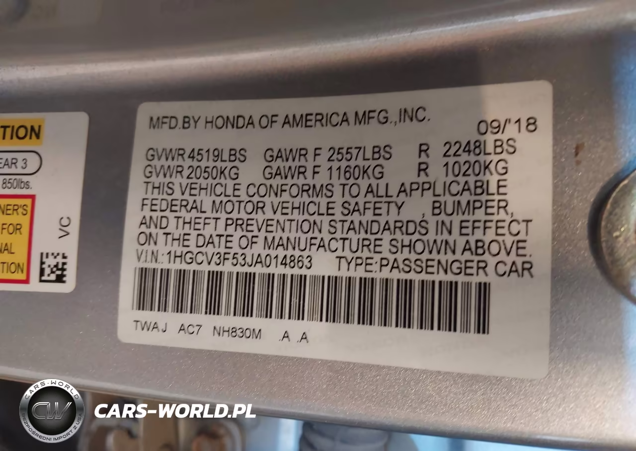 2018 Honda Accord Hybrid Ex-L VIN:1HGCV3F53JA014863 - 9