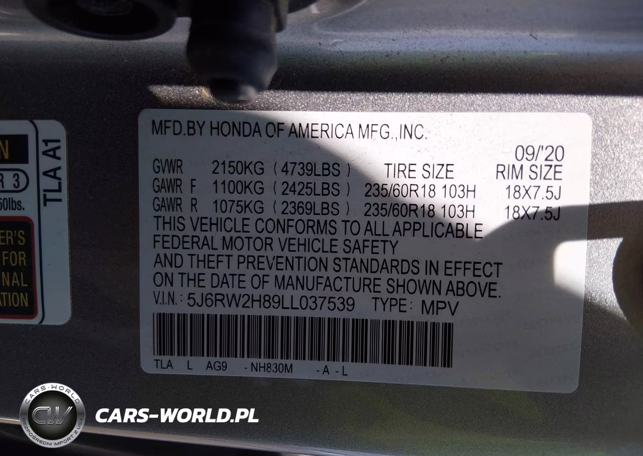 2020 Honda Cr-V Awd Ex-L VIN:5J6RW2H89LL037539 - 9