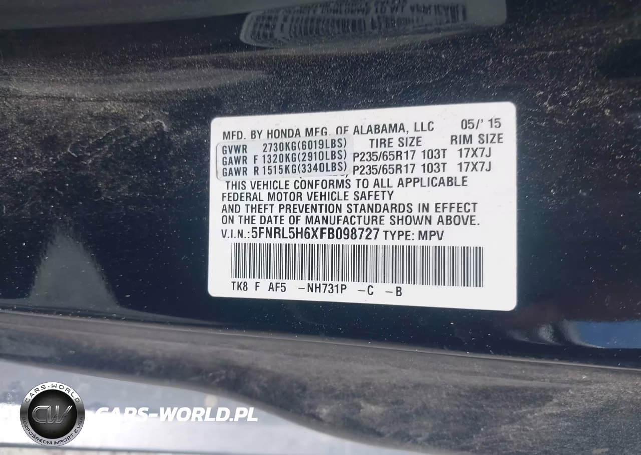 2015 Honda Odyssey Ex-L VIN:5FNRL5H6XFB098727 - 9
