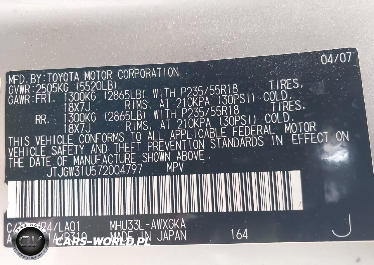 2007 Lexus Rx 400H VIN:JTJGW31U572004797 - 9