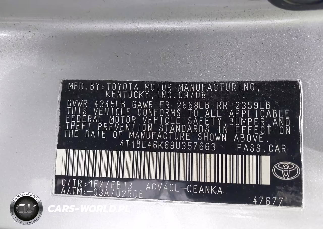 2009 Toyota Camry Le VIN:4T1BE46K69U357663 - 9