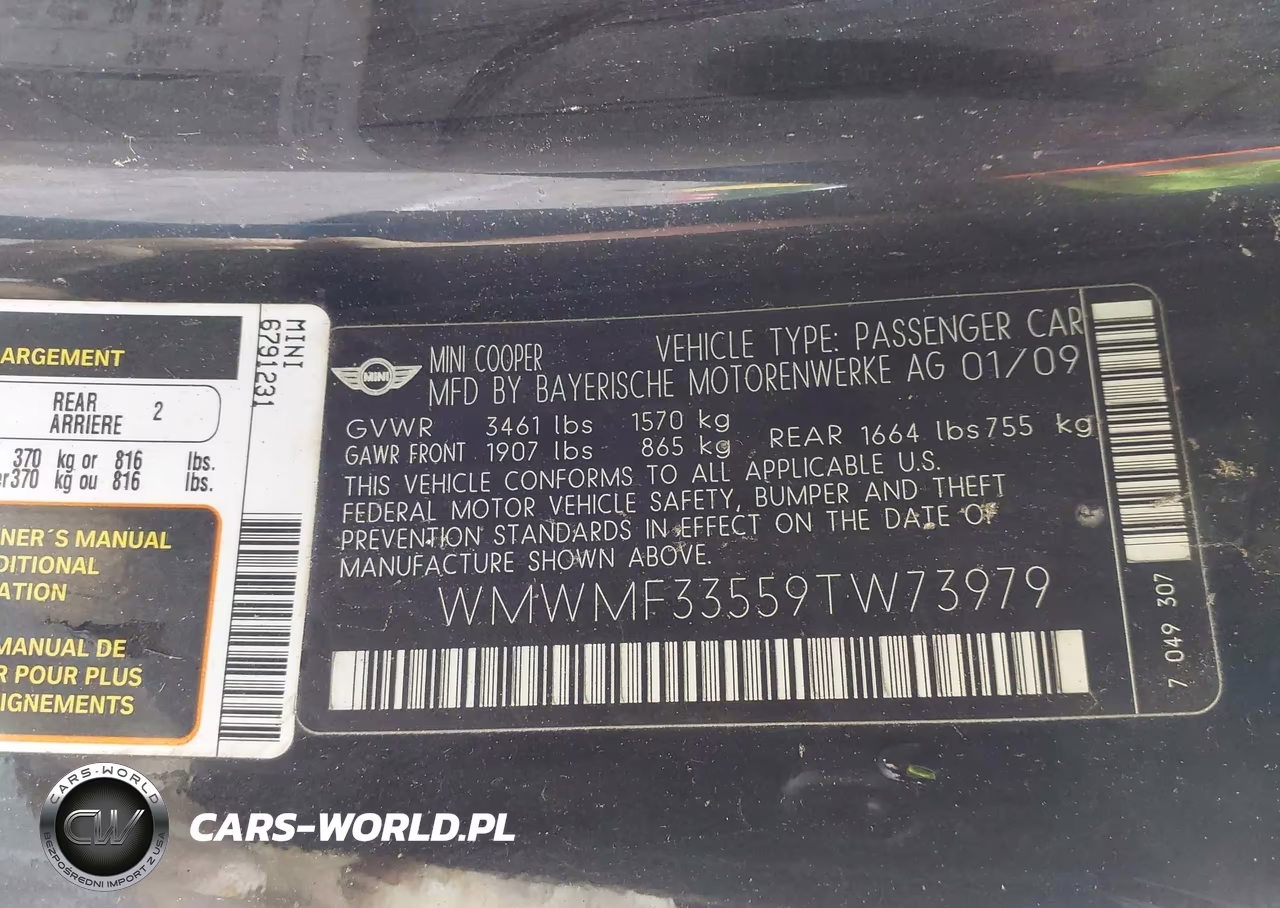 2009 Mini Cooper VIN:WMWMF33559TW73979 - 9