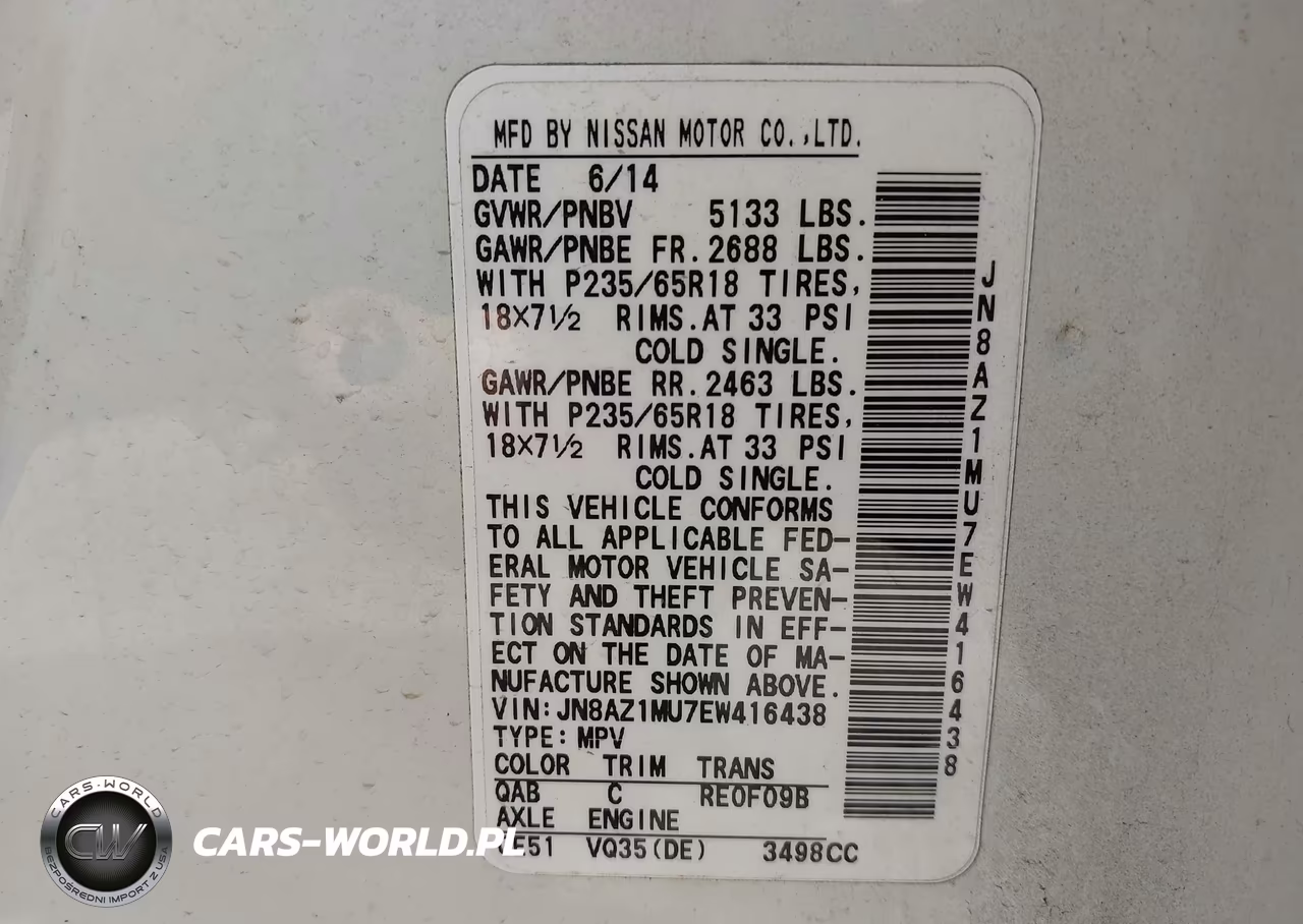 2014 Nissan Murano Sl VIN:JN8AZ1MU7EW416438 - 9