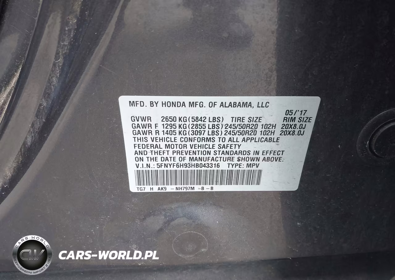 2017 Honda Pilot Touring VIN:5FNYF6H93HB043316 - 9