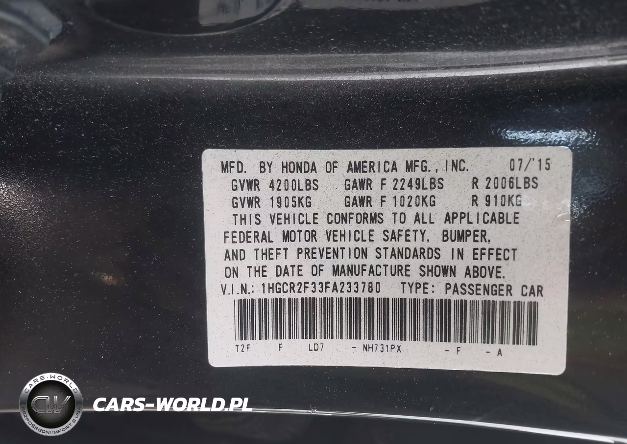 2015 Honda Accord Lx VIN:1HGCR2F33FA233780 - 9