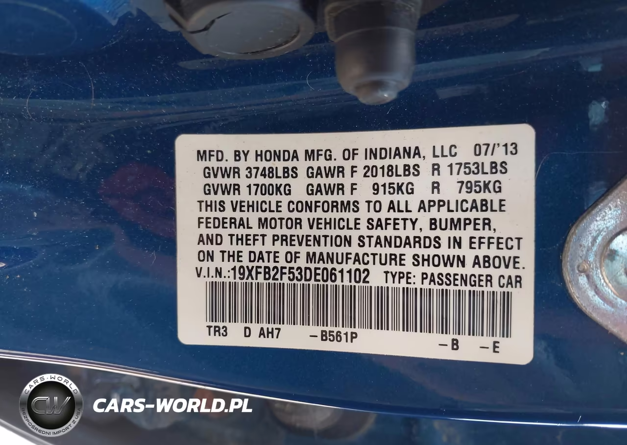 2013 Honda Civic Lx VIN:19XFB2F53DE061102 - 9