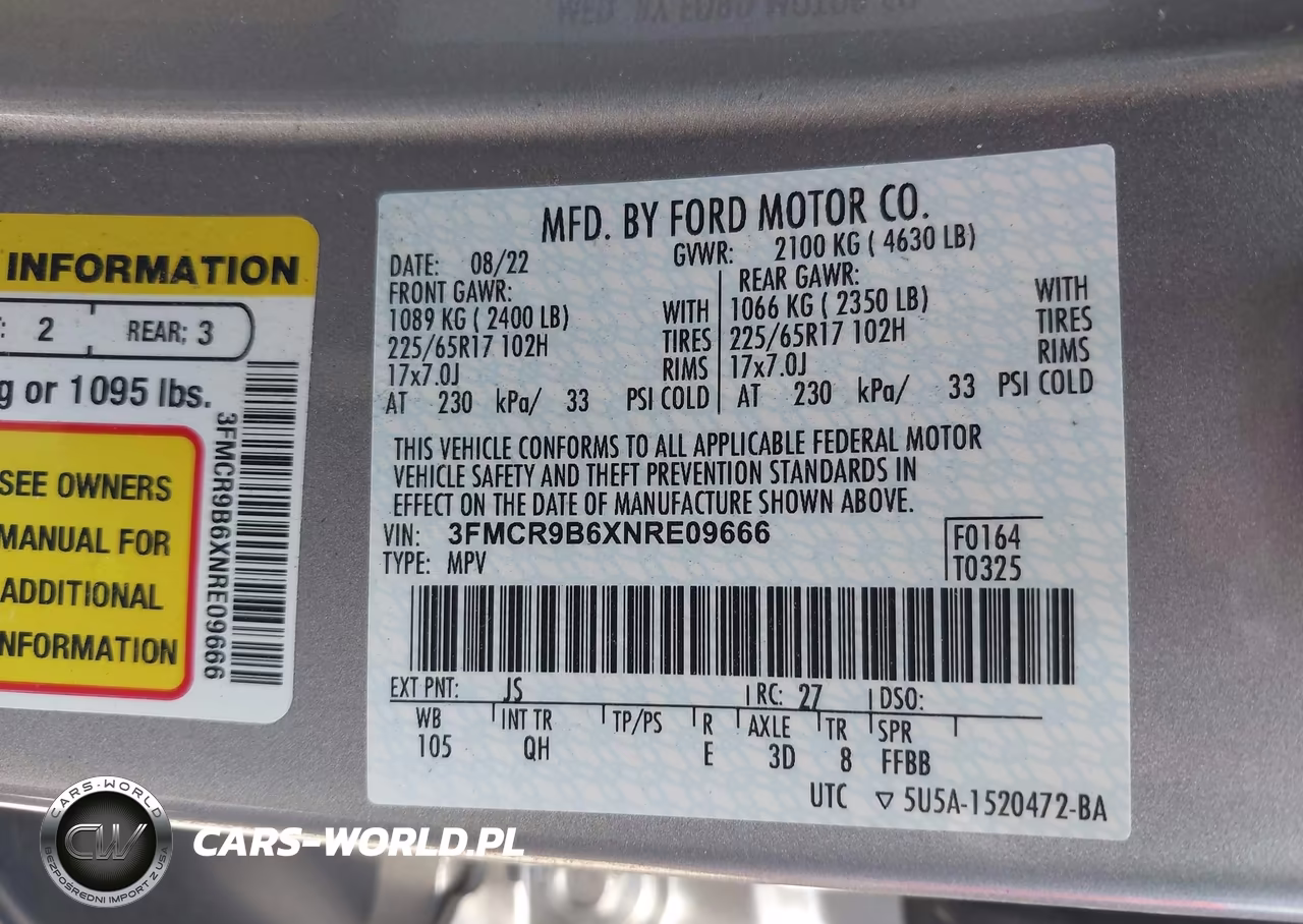 2022 Ford Bronco Sport Big Bend VIN:3FMCR9B6XNRE09666 - 9