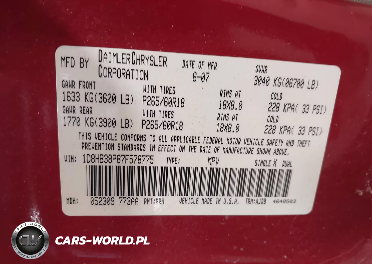 2007 Dodge Durango Sxt VIN:1D8HB38P87F578775 - 9