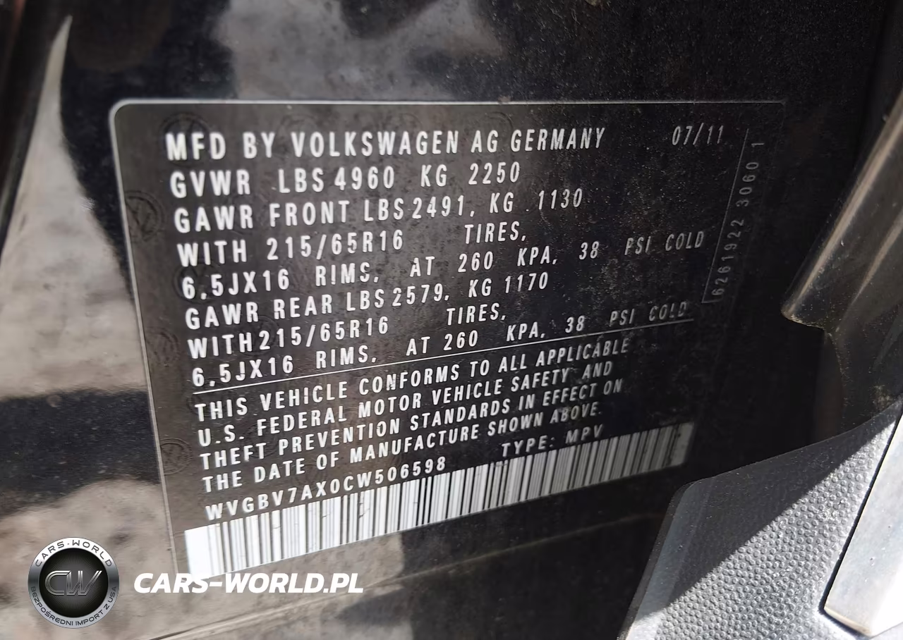 2012 Volkswagen Tiguan S VIN:WVGBV7AX0CW506598 - 9