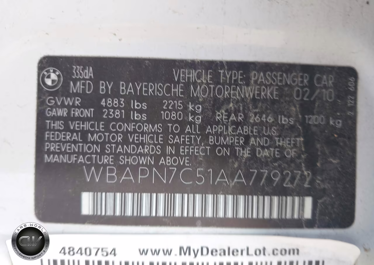 2010 BMW 335D VIN:WBAPN7C51AA779272 - 9