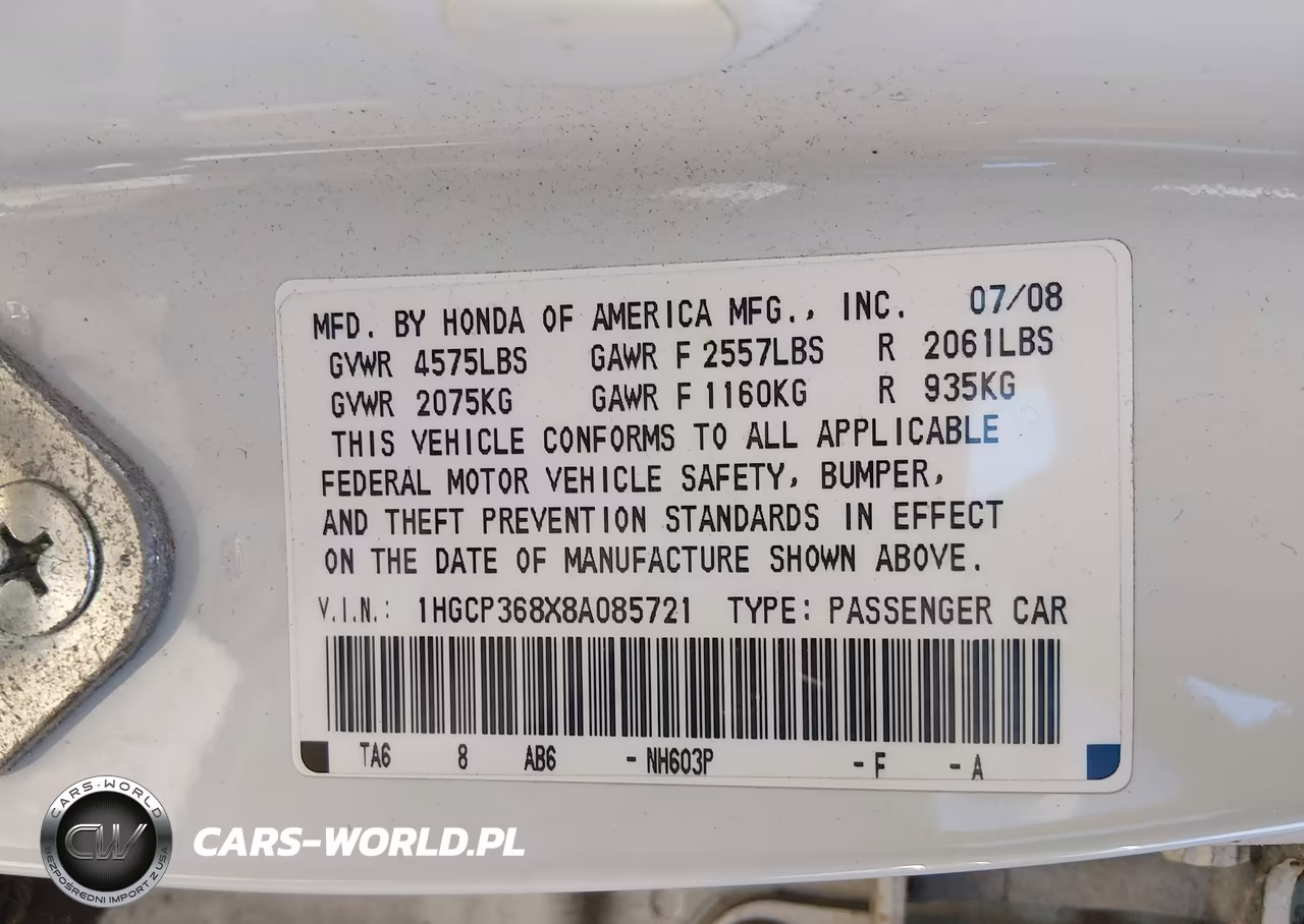 2008 Honda Accord 3.5 Ex-L VIN:1HGCP368X8A085721 - 9