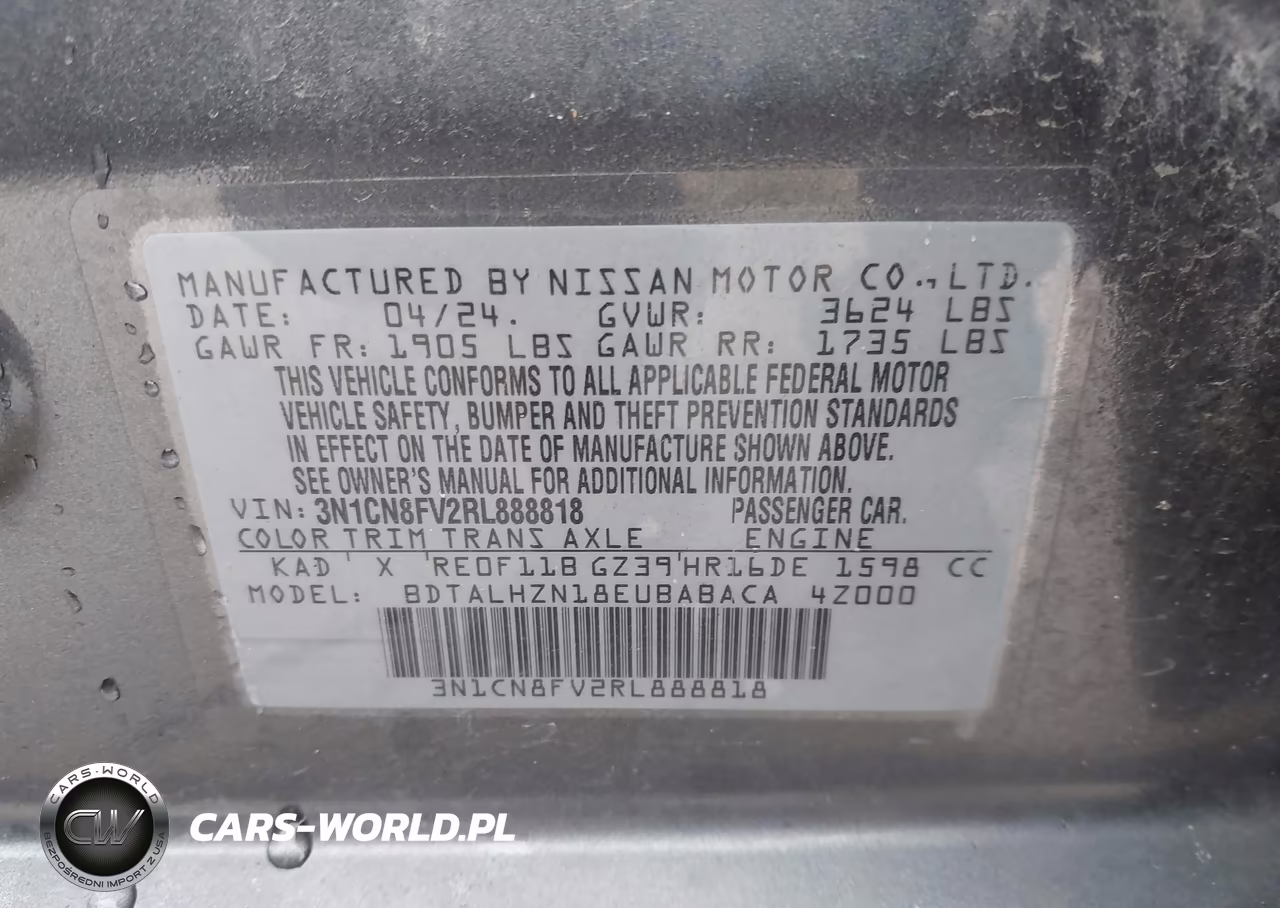 2024 Nissan Versa 1.6 Sr VIN:3N1CN8FV2RL888818 - 9