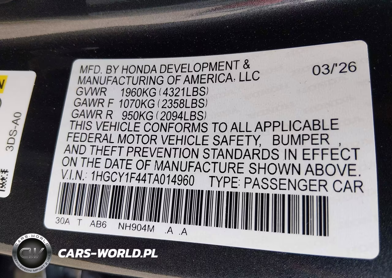 2026 Honda Accord Se VIN:1HGCY1F44TA014960 - 9