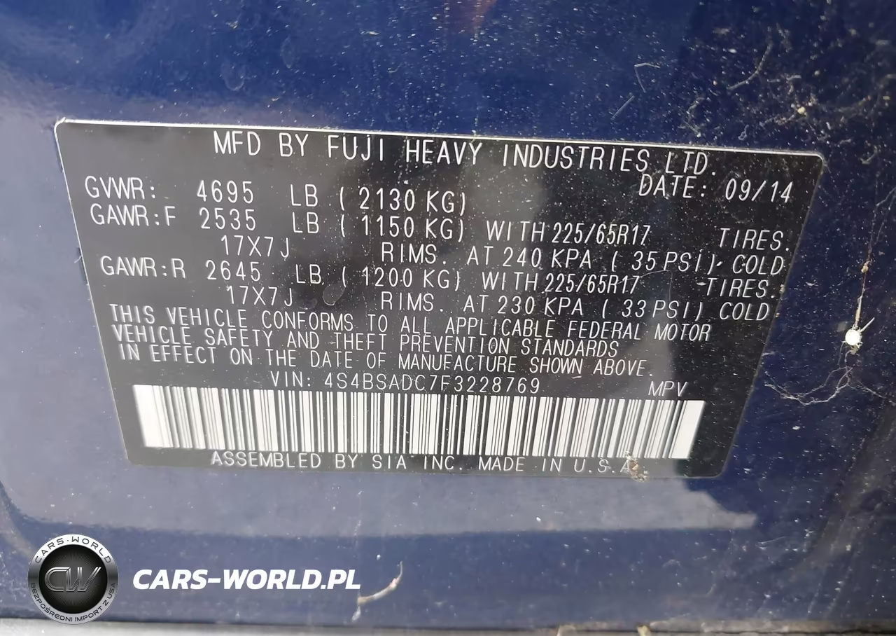 2015 Subaru Outback 2.5I Premium VIN:4S4BSADC7F3228769 - 9