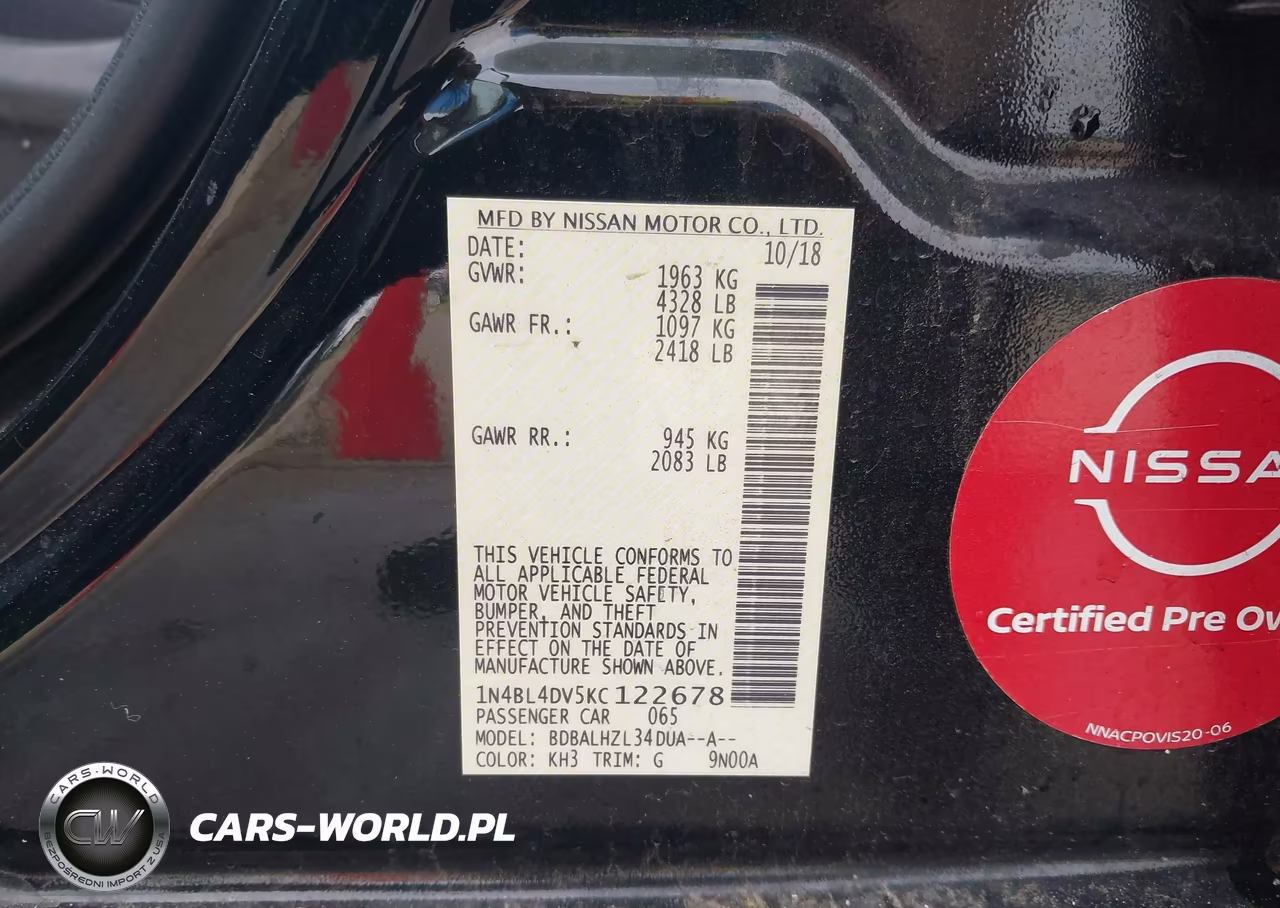 2019 Nissan Altima 2.5 Sv VIN:1N4BL4DV5KC122678 - 9