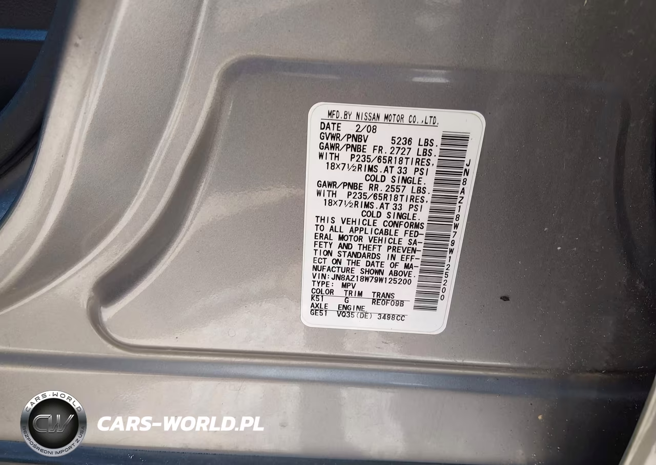 2009 Nissan Murano Sl VIN:JN8AZ18W79W125200 - 9
