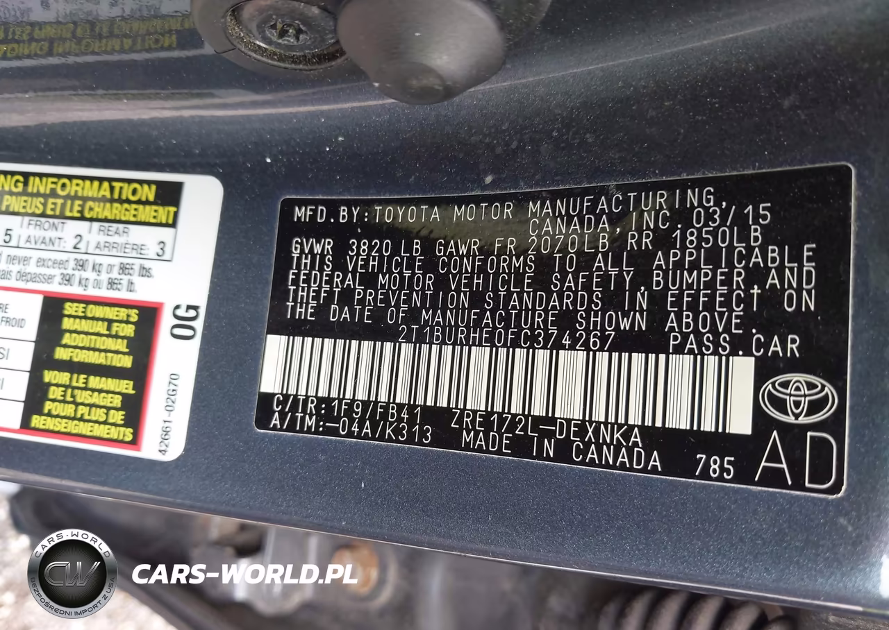 2015 Toyota Corolla Le VIN:2T1BURHE0FC374267 - 9