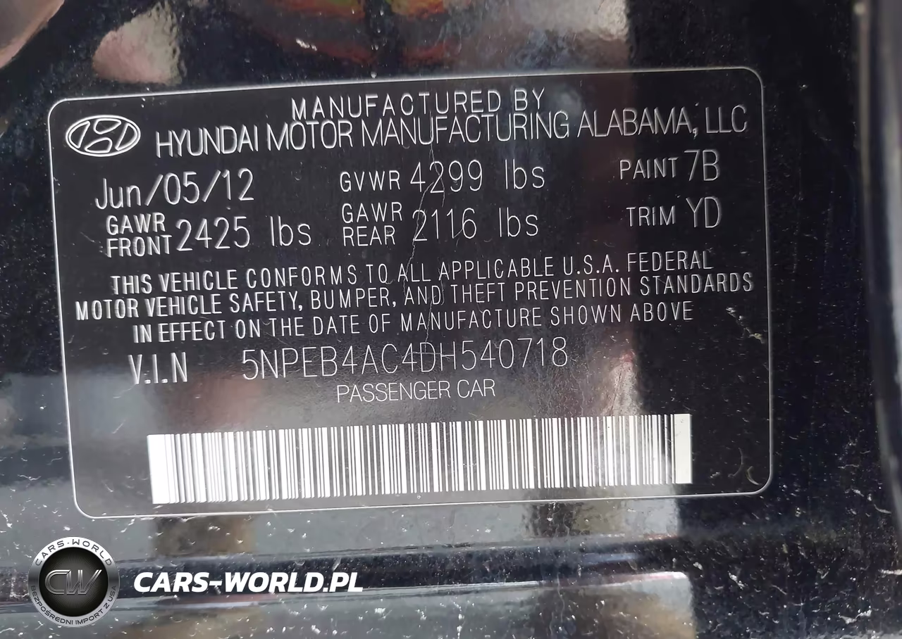 2013 Hyundai Sonata Gls VIN:5NPEB4AC4DH540718 - 9