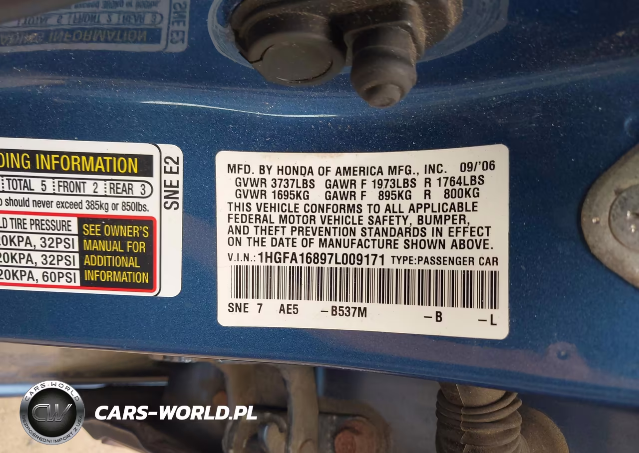2007 Honda Civic Ex VIN:1HGFA16897L009171 - 9