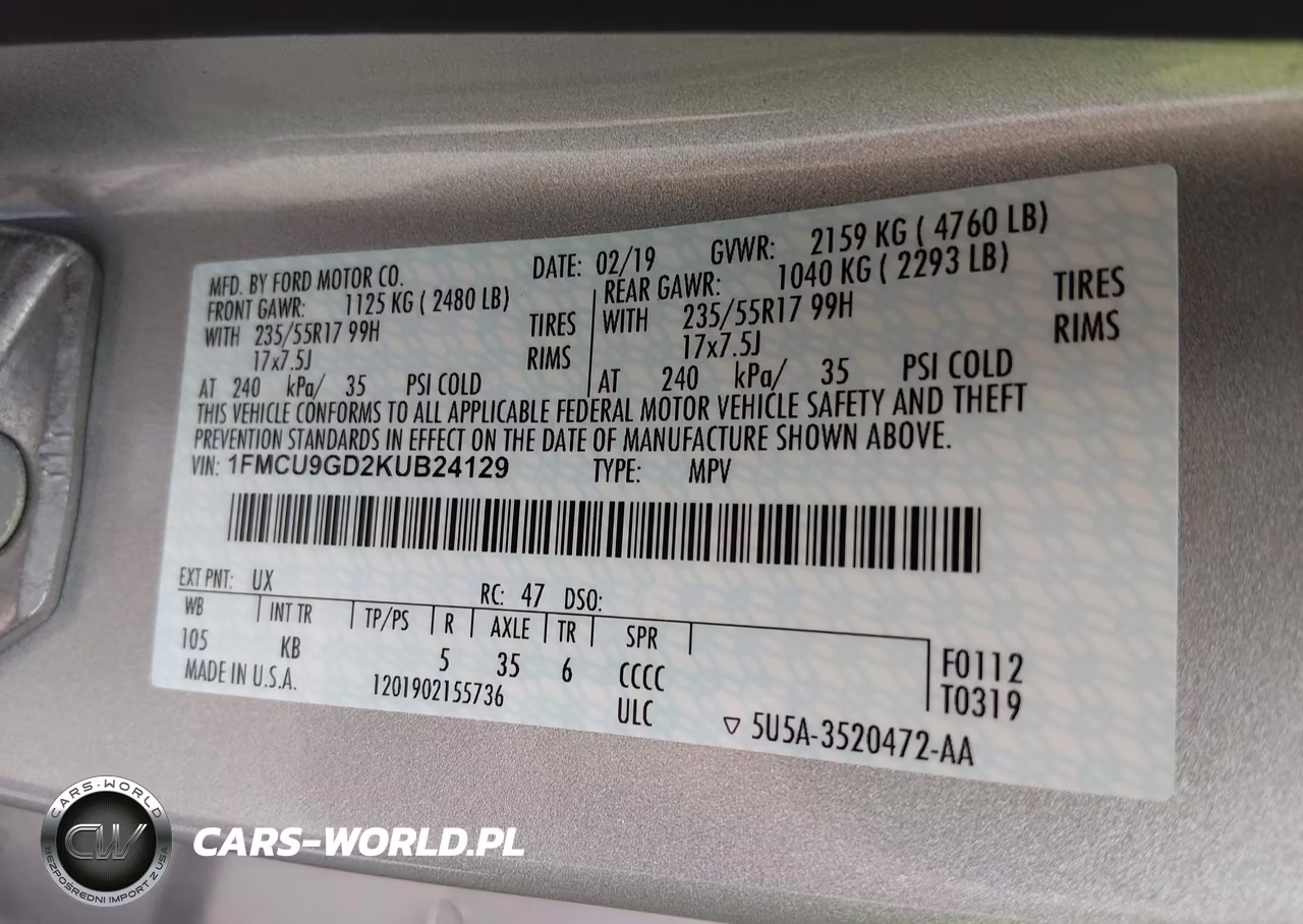 2019 Ford Escape Se VIN:1FMCU9GD2KUB24129 - 9