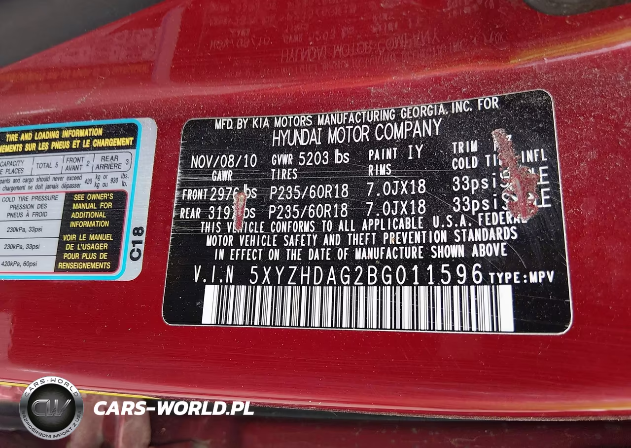 2011 Hyundai Santa Fe Se VIN:5XYZHDAG2BG011596 - 9