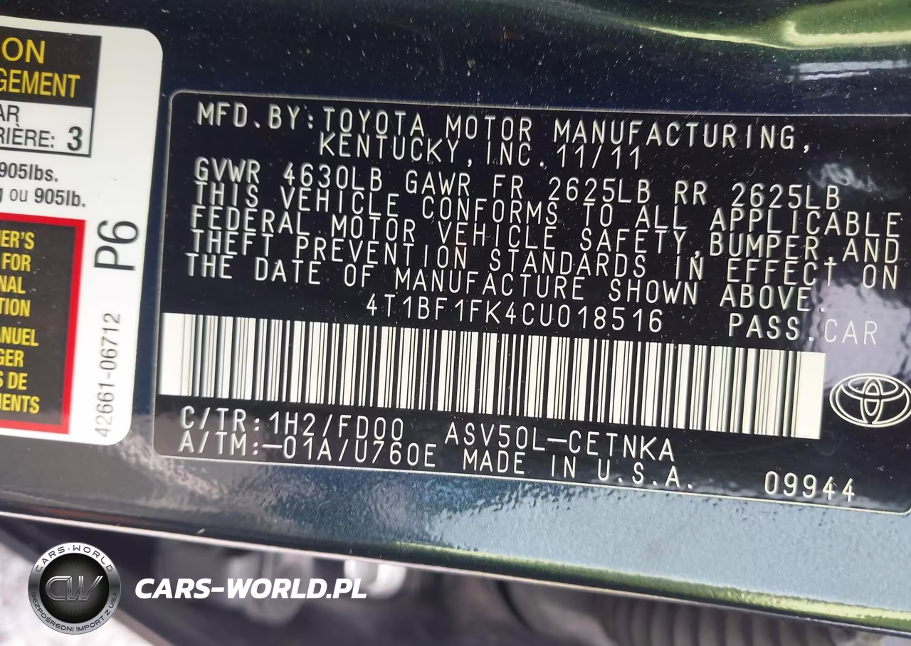 2012 Toyota Camry Le VIN:4T1BF1FK4CU018516 - 9