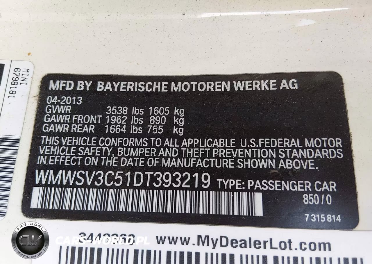 2013 Mini Hardtop Cooper S VIN:WMWSV3C51DT393219 - 9