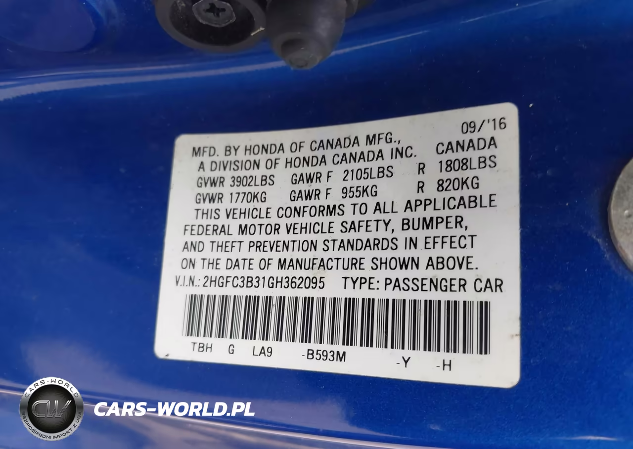 2016 Honda Civic Ex-T VIN:2HGFC3B31GH362095 - 9