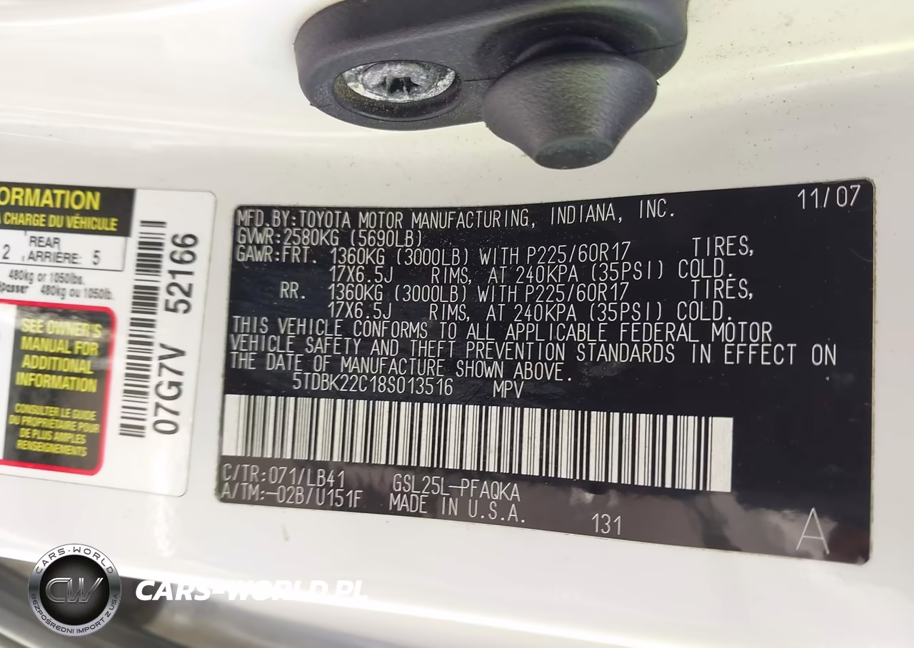2008 Toyota Sienna Limited VIN:5TDBK22C18S013516 - 9