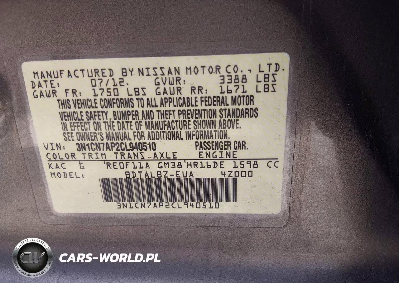 2012 Nissan Versa 1.6 Sv VIN:3N1CN7AP2CL940510 - 9