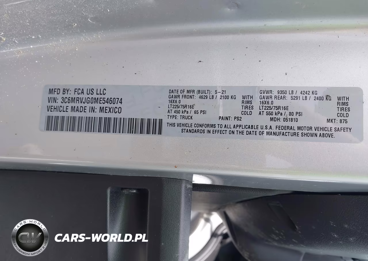 2021 Ram Promaster 3500 Cargo Van High Roof 159 Wb Ext VIN:3C6MRVJG0ME546074 - 9