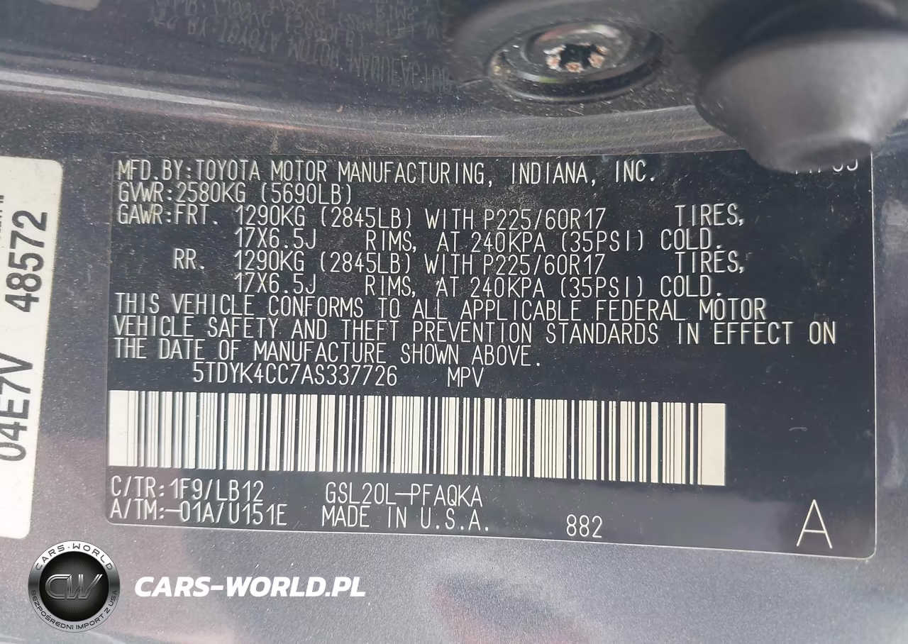 TOYOTA SIENNA VIN:5TDYK4CC7AS337726 - 9