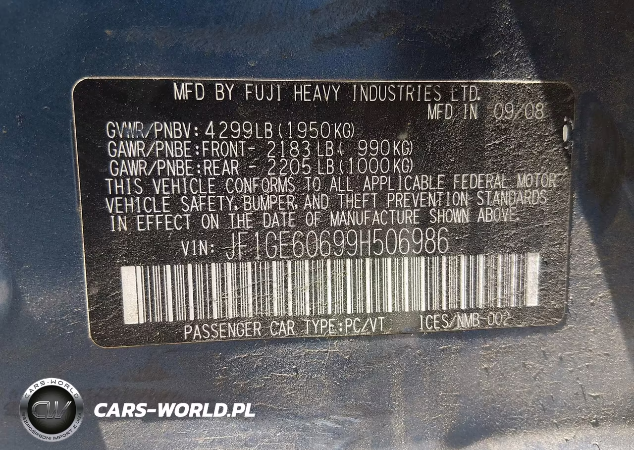 2009 Subaru Impreza 2.5I VIN:JF1GE60699H506986 - 9
