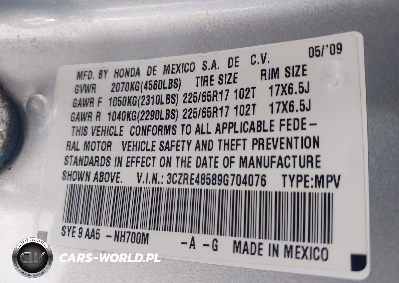2009 Honda Cr-V Ex VIN:3CZRE48589G704076 - 9