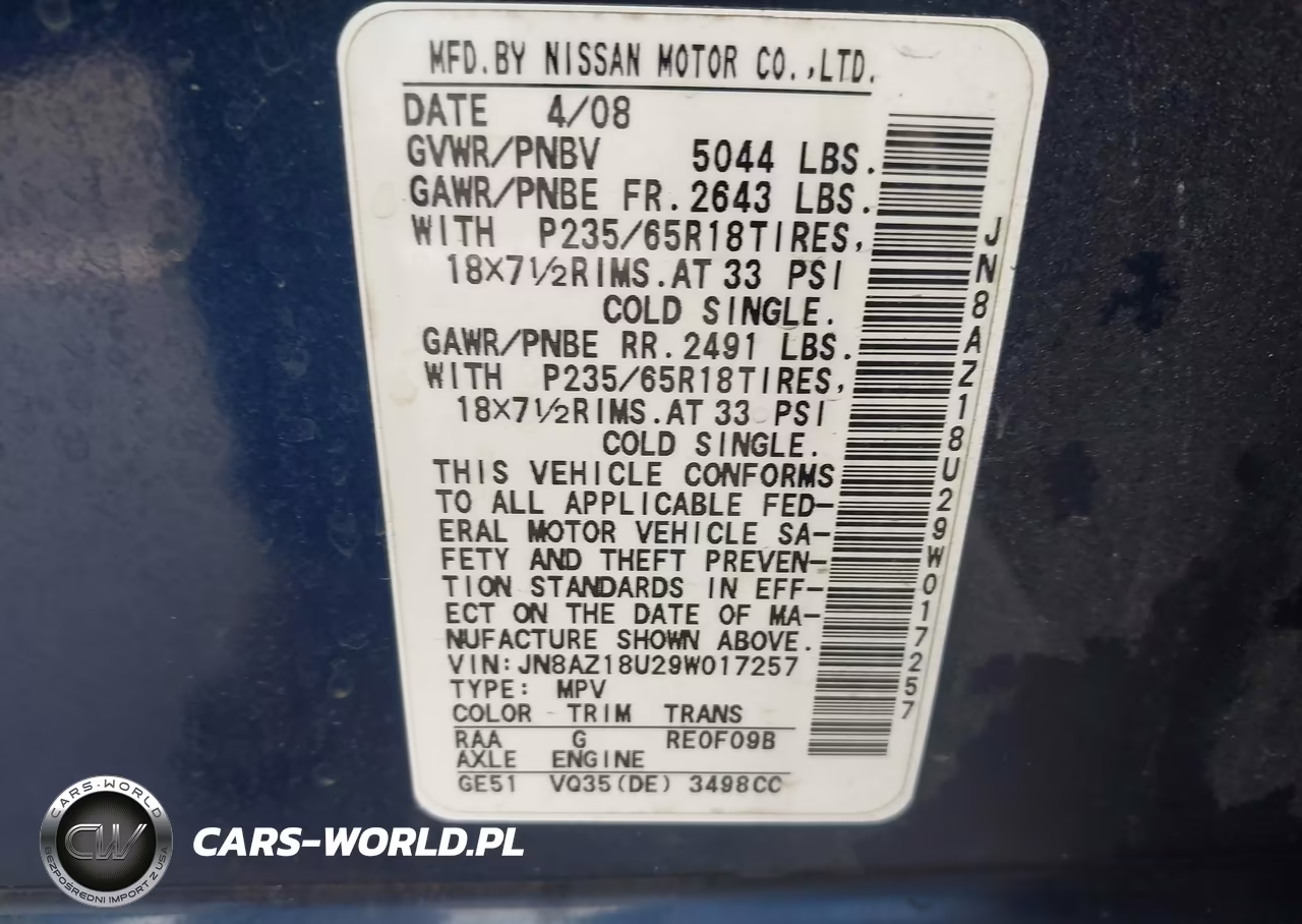 2009 Nissan Murano Sl VIN:JN8AZ18U29W017257 - 9