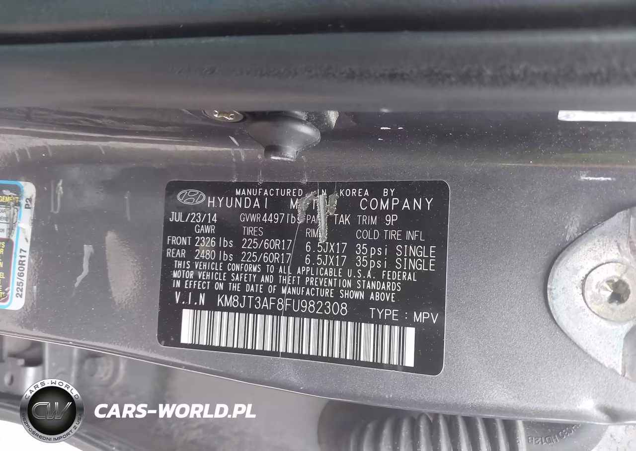 2015 Hyundai Tucson Gls VIN:KM8JT3AF8FU982308 - 9