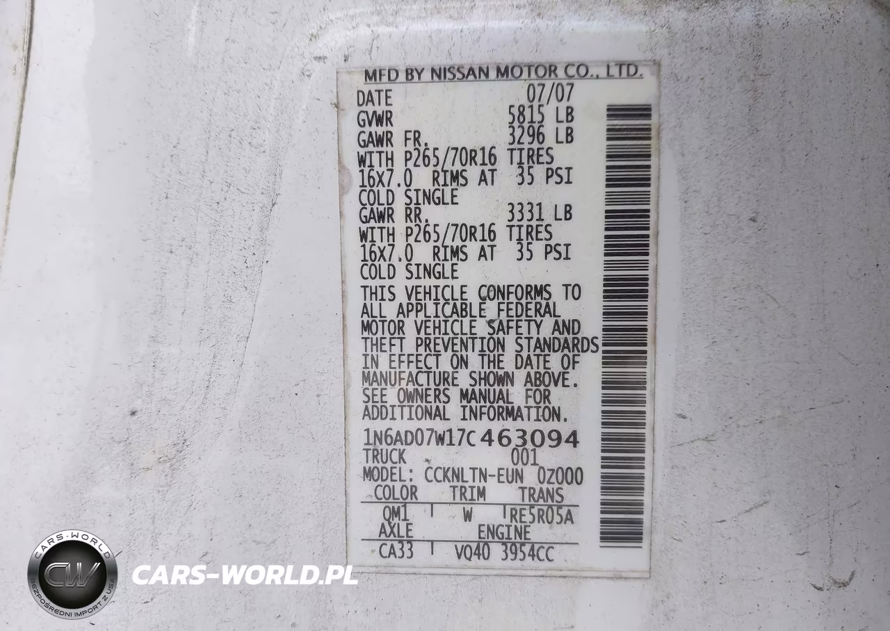 2007 Nissan Frontier Se VIN:1N6AD07W17C463094 - 9