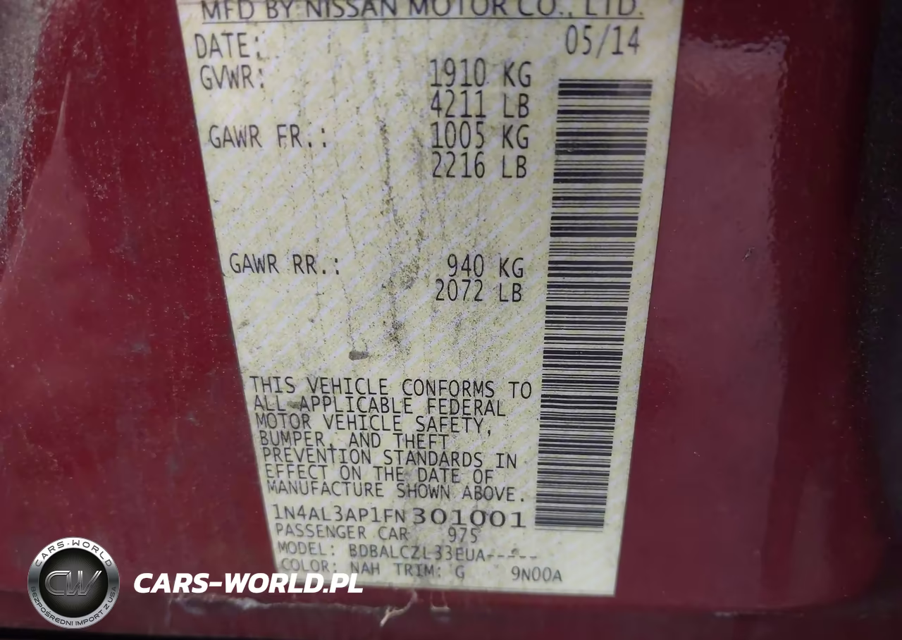 2015 Nissan Altima 2.5-2.5 S-2.5 Sl-2.5 Sv VIN:1N4AL3AP1FN301001 - 9
