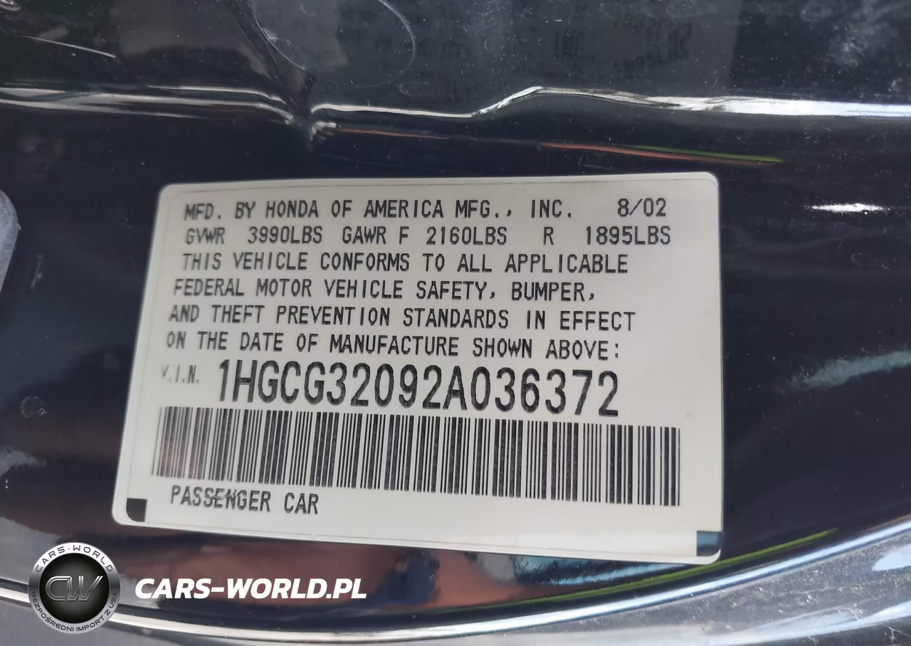 2002 Honda Accord 2.3 Se VIN:1HGCG32092A036372 - 9