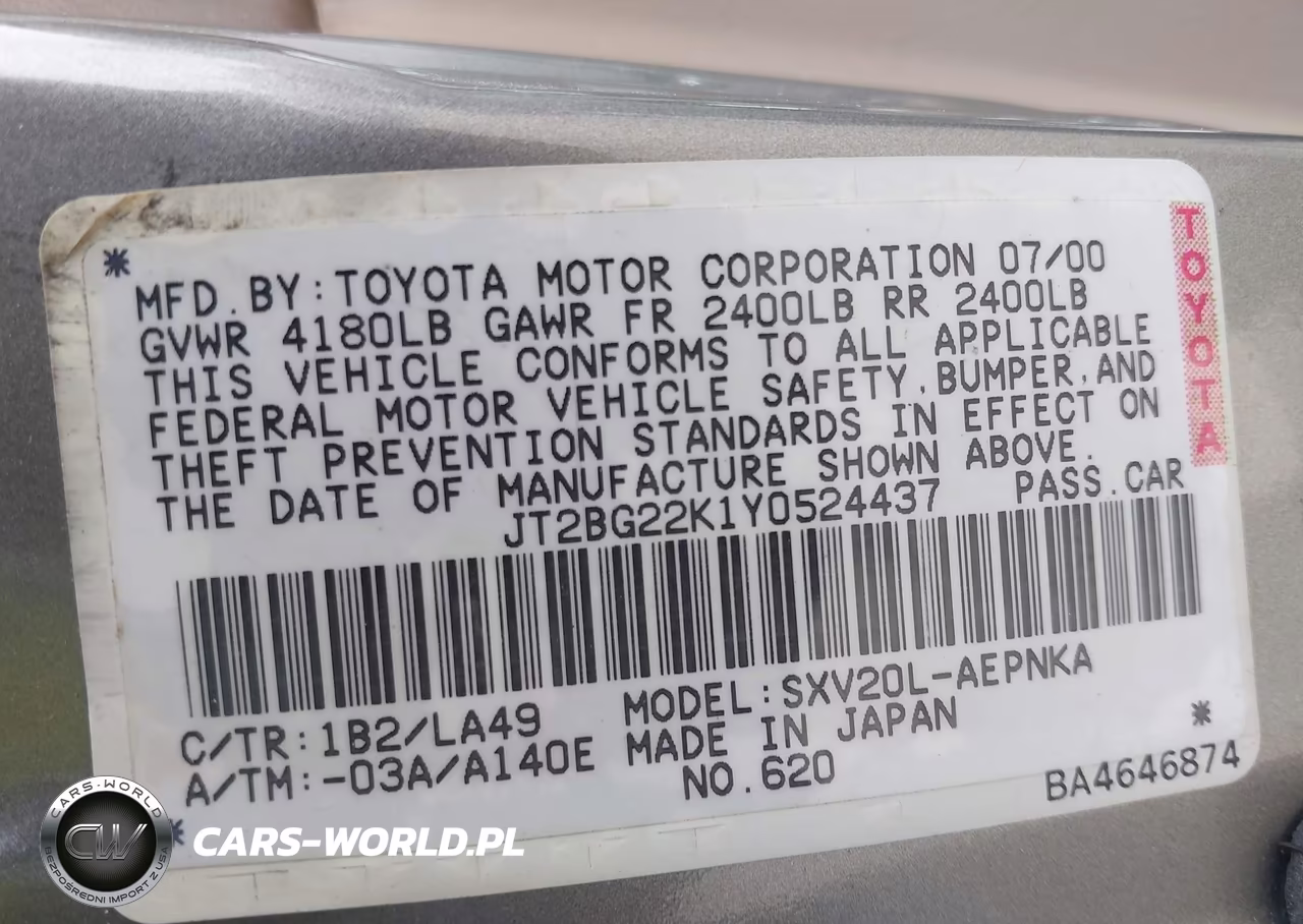 2000 Toyota Camry Le VIN:JT2BG22K1Y0524437 - 9