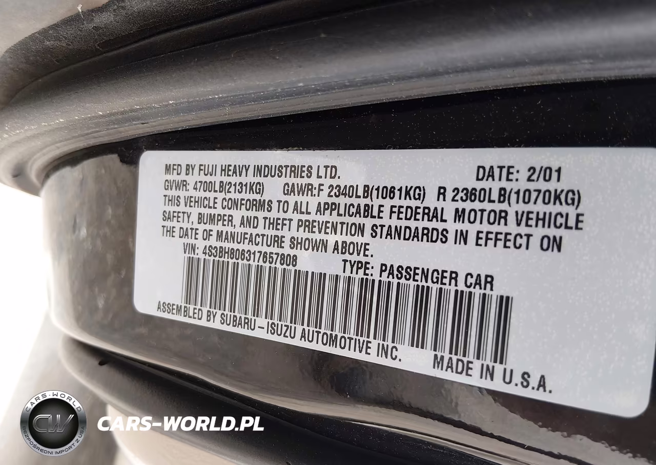 2001 Subaru Outback H6-3.0 VIN:4S3BH806317657808 - 9